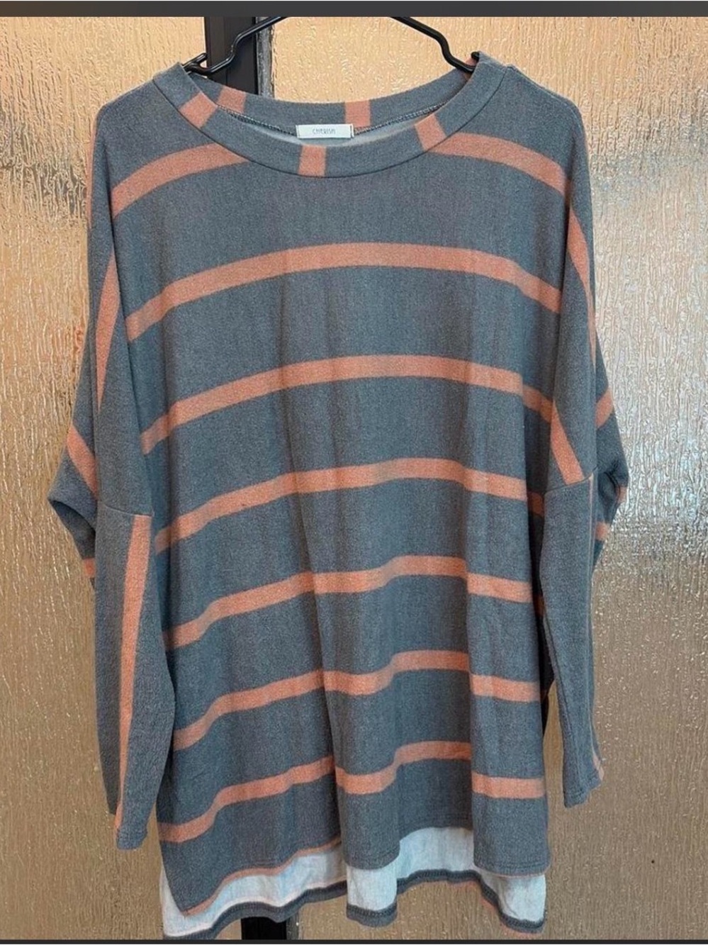 Grey & Peach Striped Women’s Long Sleeve Top